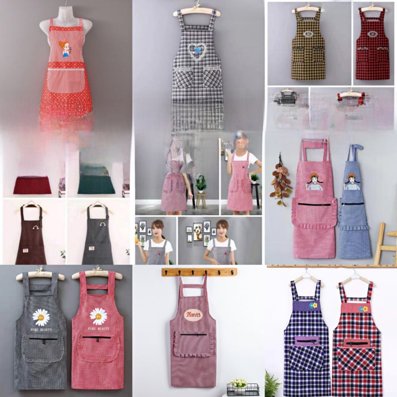 Cotton Breathable Kitchen Apron Tail strap random hair