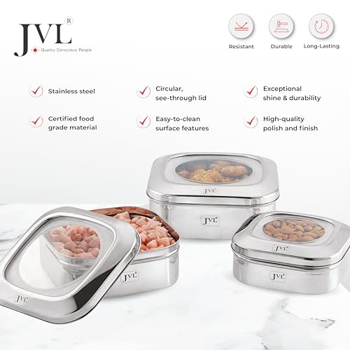JVL Stainless Steel Kitchen's Storage Costa Square Shape Container Box with See Thorugh Lid - 2000 ml - 1 Pcs - Image 3