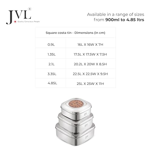 JVL Stainless Steel Kitchen's Storage Costa Square Shape Container Box with See Thorugh Lid - 2000 ml - 1 Pcs - Image 5