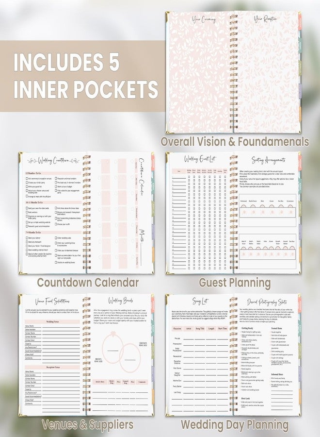 Braveriky Minimalist Wedding Planner Book and Organizer, Bridal Wedding Planning Binder with Tabs, Pockets, Checklists, Calendars, Engagement Gift for Newly Engaged Couples, 8x10.8" - Image 5