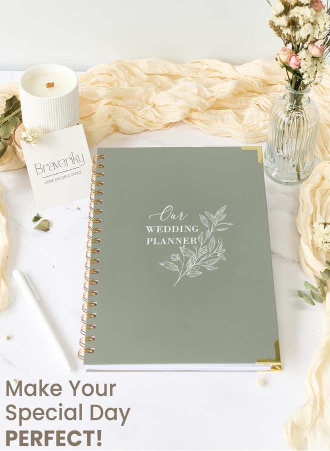 Braveriky Minimalist Wedding Planner Book and Organizer, Bridal Wedding Planning Binder with Tabs, Pockets, Checklists, Calendars, Engagement Gift for Newly Engaged Couples, 8x10.8" - Image 4