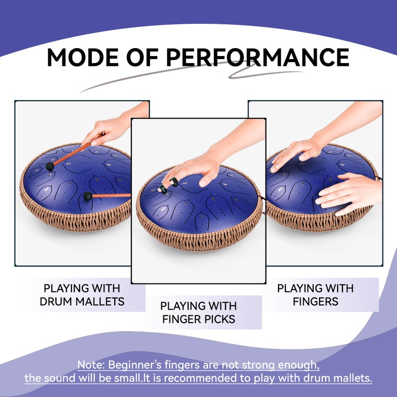 natraldrum Steel Tongue Drum - 15 Notes Steel Drum - 14 Inch Handpan Drum Instrument with Music Book,Tongue Drums Instrument Mallets and Carry Bag, Deepblue - Image 4