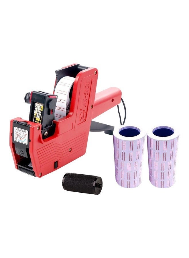 AL RAID Handheld label machine kit, price machine with labels, 1-line label machine, 1 price machine, 2 roll labels, and 5 ink wheels (red) - Image 1