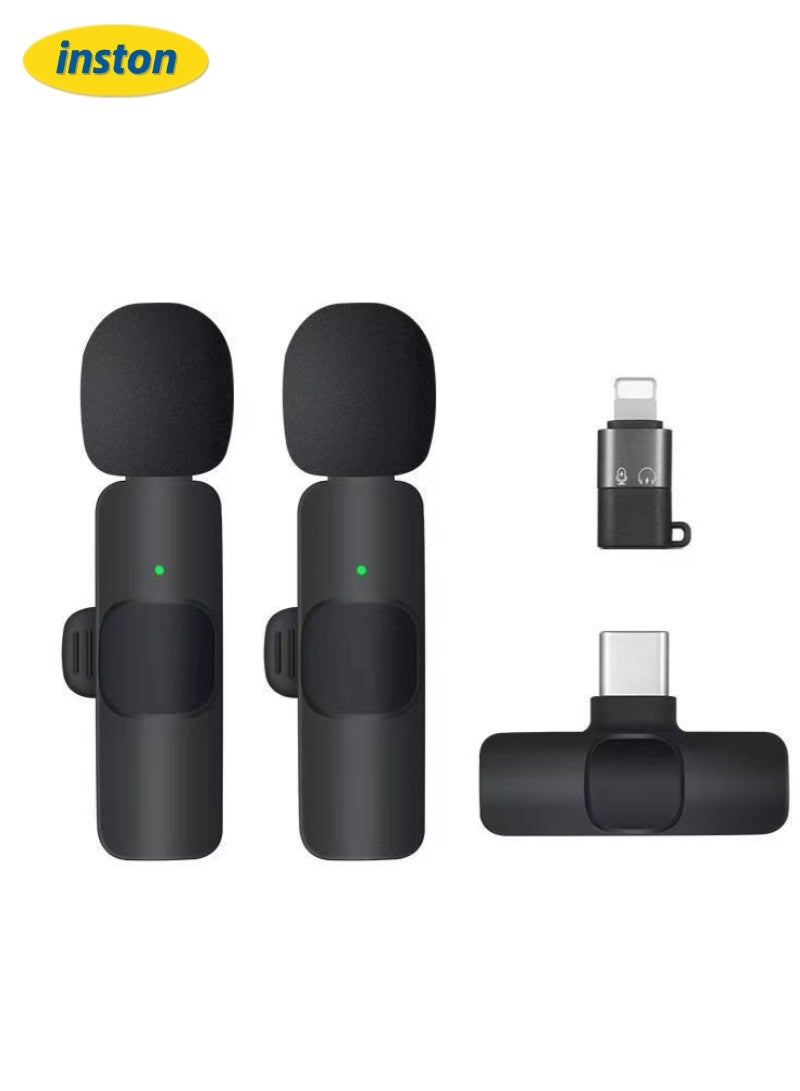 inston Wireless microphone set, with Lightning adapter, with windscreen, wireless microphone for USB-C smartphones and laptops, suitable for audio and video recording, game streaming, interviews, and vlogging  - Image 1