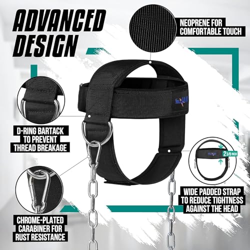 Yes4All حزام رقبة قابل للتعديل من Yes4All لتدريب الوزن/ممارس رقبة مع حزام مبطن عريض لدعم تقوية الرقبة وتدريب المقاومة، حزام رأس لرفع الأثقال باللون الأسود - Image 3