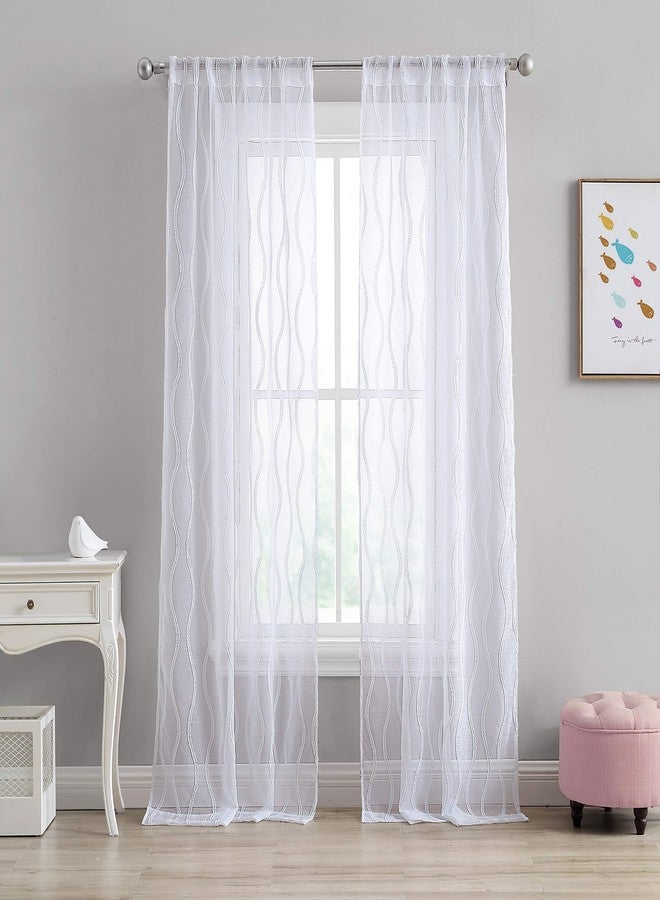 Laura Ashley Wavy Sheer Curtains with Rod Pocket, Each Panel Measures 38" W x 84" L, White, 2 Panels - Image 1