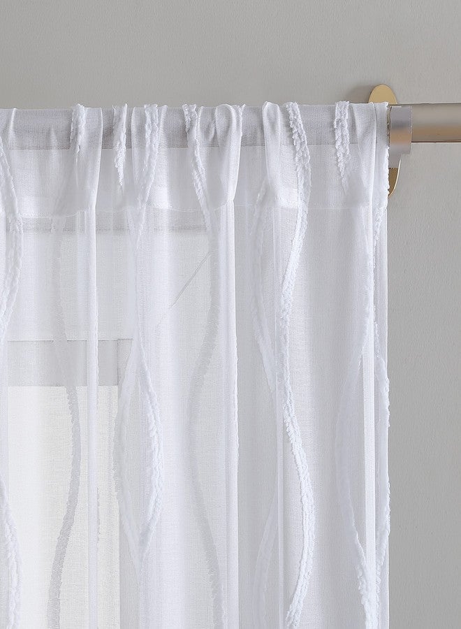 Laura Ashley Wavy Sheer Curtains with Rod Pocket, Each Panel Measures 38" W x 84" L, White, 2 Panels - Image 2