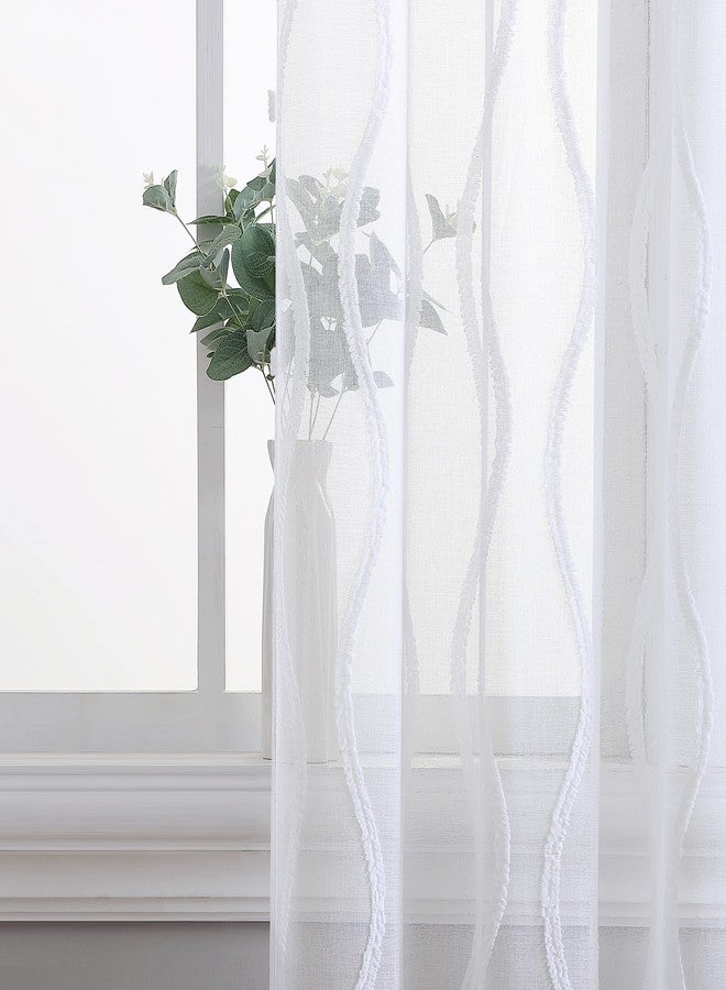 Laura Ashley Wavy Sheer Curtains with Rod Pocket, Each Panel Measures 38" W x 84" L, White, 2 Panels - Image 3