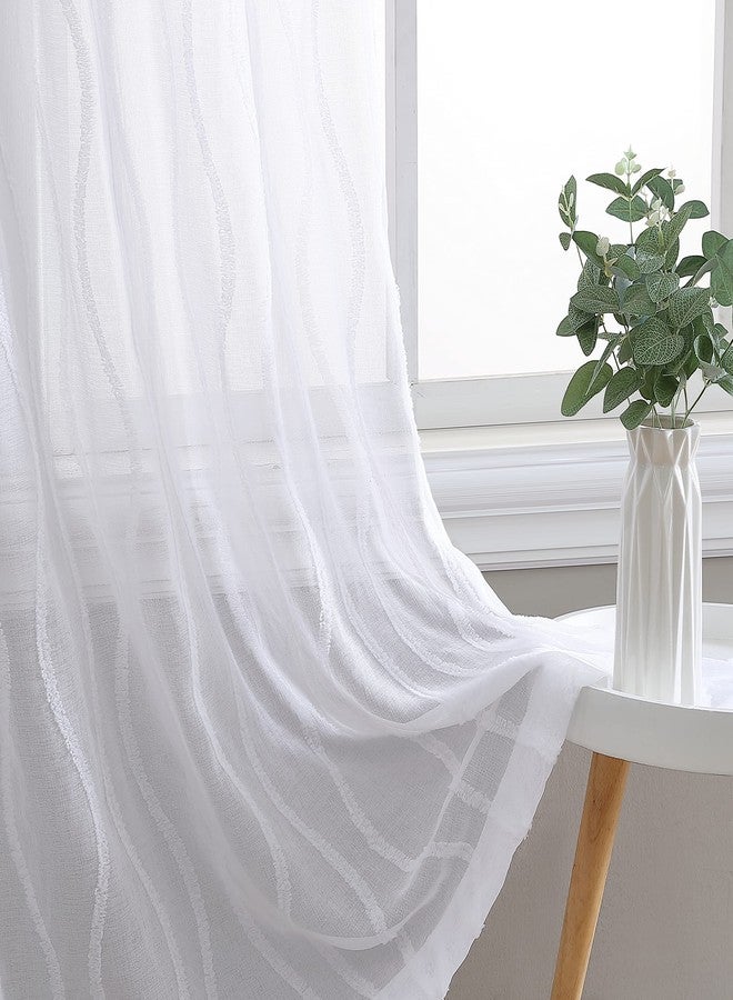 Laura Ashley Wavy Sheer Curtains with Rod Pocket, Each Panel Measures 38" W x 84" L, White, 2 Panels - Image 4