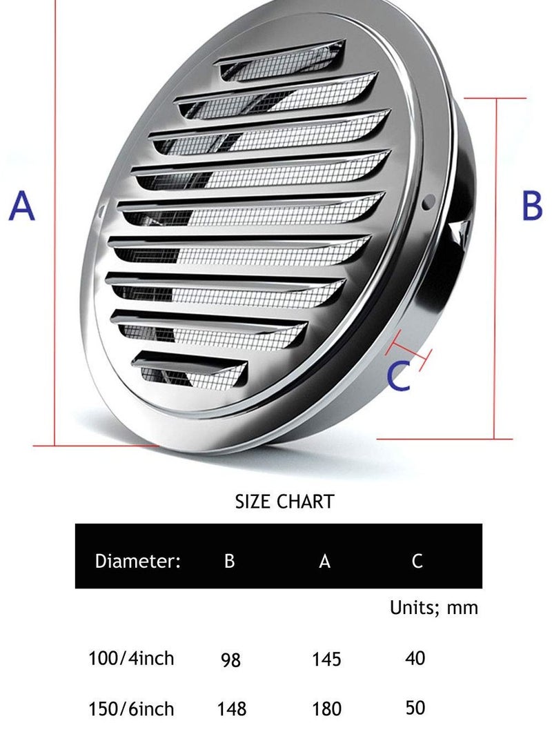 KASTWAVE Stainless Steel Cap for Exterior Wall Vents, Louvered Grille Cover Ventilation Hood, Kitchen Exhaust Pipe Breathable Windscreen with Fly Net suitable for House - Image 4