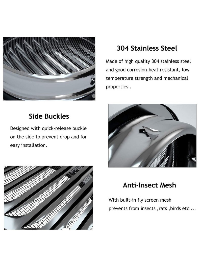 KASTWAVE Stainless Steel Cap for Exterior Wall Vents, Louvered Grille Cover Ventilation Hood, Kitchen Exhaust Pipe Breathable Windscreen with Fly Net suitable for House - Image 5