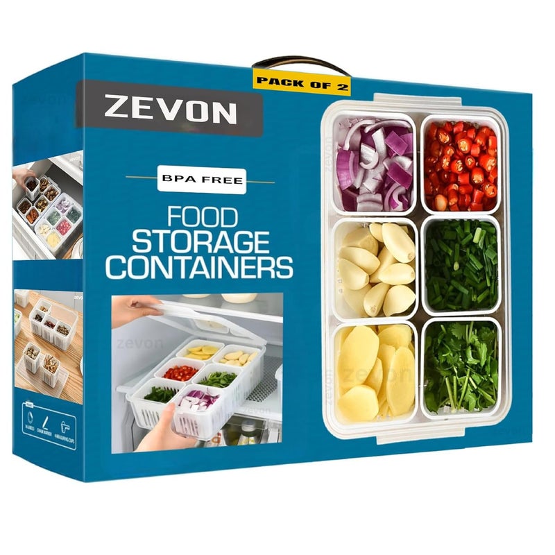 ZEVON Fridge Storage Boxes PACK OF 2Fridge Storage Containers for Vegetables Refrigerator Storage Box Durable Fridge Organizers Perfect for Vegetable Storage with 6 Grid BoxTransparent - Image 1