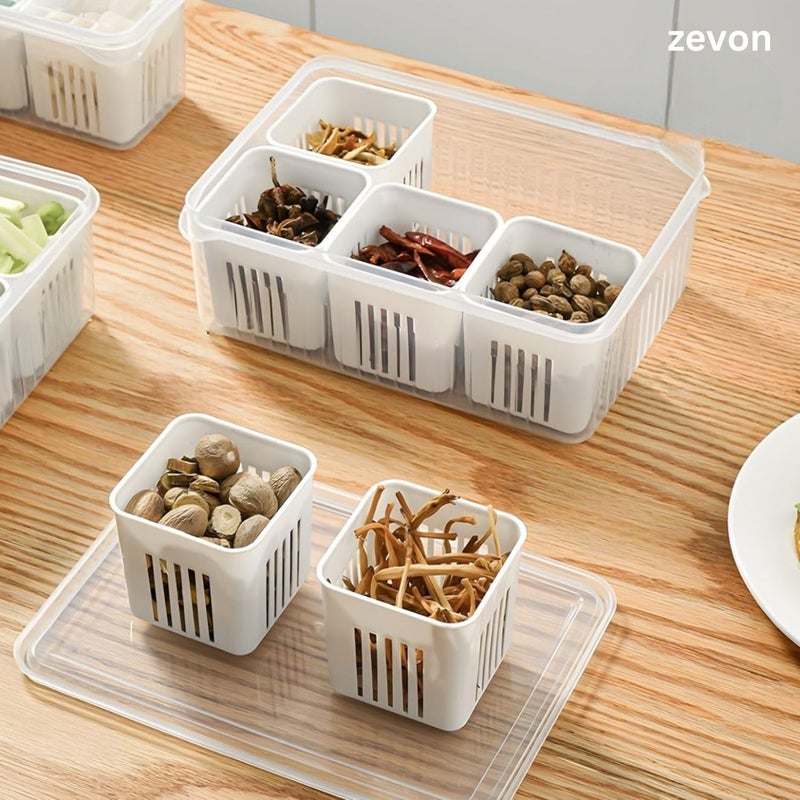 ZEVON Fridge Storage Boxes PACK OF 2Fridge Storage Containers for Vegetables Refrigerator Storage Box Durable Fridge Organizers Perfect for Vegetable Storage with 6 Grid BoxTransparent - Image 4