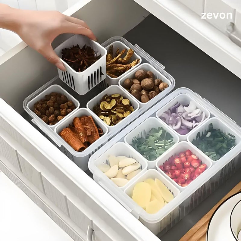 ZEVON Fridge Storage Boxes PACK OF 2Fridge Storage Containers for Vegetables Refrigerator Storage Box Durable Fridge Organizers Perfect for Vegetable Storage with 6 Grid BoxTransparent - Image 3