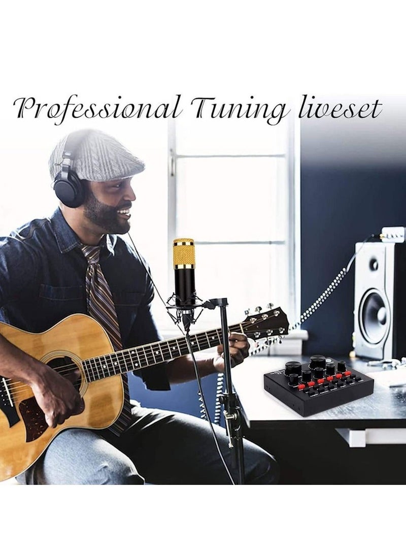 Microphone,Live Sound Card & BM800 Suspension Microphone Kit Broadcasting Recording Condenser Microphone Set Intelligent Volume Audio Mixer Sound Card for Computer PC Live Sound  - Image 1