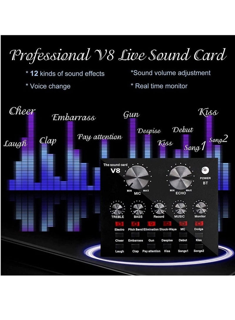 Microphone,Live Sound Card & BM800 Suspension Microphone Kit Broadcasting Recording Condenser Microphone Set Intelligent Volume Audio Mixer Sound Card for Computer PC Live Sound  - Image 4