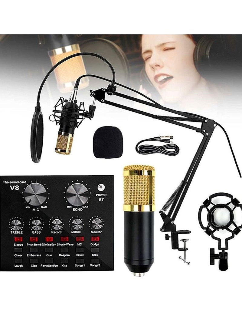 Microphone,Live Sound Card & BM800 Suspension Microphone Kit Broadcasting Recording Condenser Microphone Set Intelligent Volume Audio Mixer Sound Card for Computer PC Live Sound  - Image 2