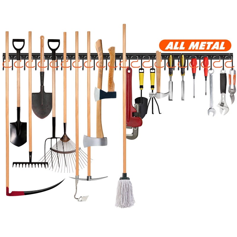 TVKB 68'' All Metal Garden Tool Organizer Adjustable Garage Tool Organizer Wall Mount Garage Organizers and Storage with Heavy Duty Hooks Tool Hangers for Garage Wall, Shed, Garden - Image 1