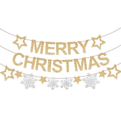 KatchOn, Glitter Merry Christmas Banner Indoor - Large 10 Feet, 3 Strings | Snowflake Garland, Christmas Fireplace Banner | Christmas Decorations, Christmas Party Decorations | Christmas Backdrop - Image 1