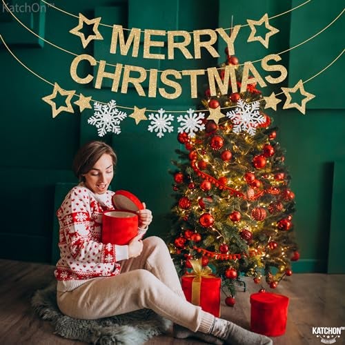 KatchOn, Glitter Merry Christmas Banner Indoor - Large 10 Feet, 3 Strings | Snowflake Garland, Christmas Fireplace Banner | Christmas Decorations, Christmas Party Decorations | Christmas Backdrop - Image 3