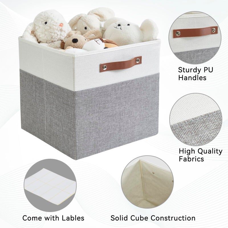 Bagnizer Collapsible Fabric Storage Cube Bins with 2 Reinforced PU Handles, Foldable Storage Organizer Baskets for Closet, Shelves, Living Room | 13"x13"x13", 4 Pack, Gray & White - Image 3