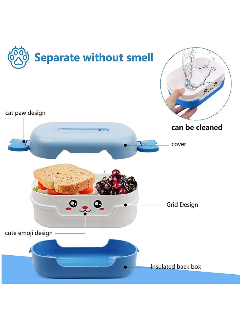 Bento Box, with Cutlery Set Portable Lunch Box, 700ML Leak-proof 2 Compartment Lunch Container, Reusable Snack Box, Microwave/Dishwasher/Freezer Safe, BPA Free, Snack Container (Blue) - Image 2