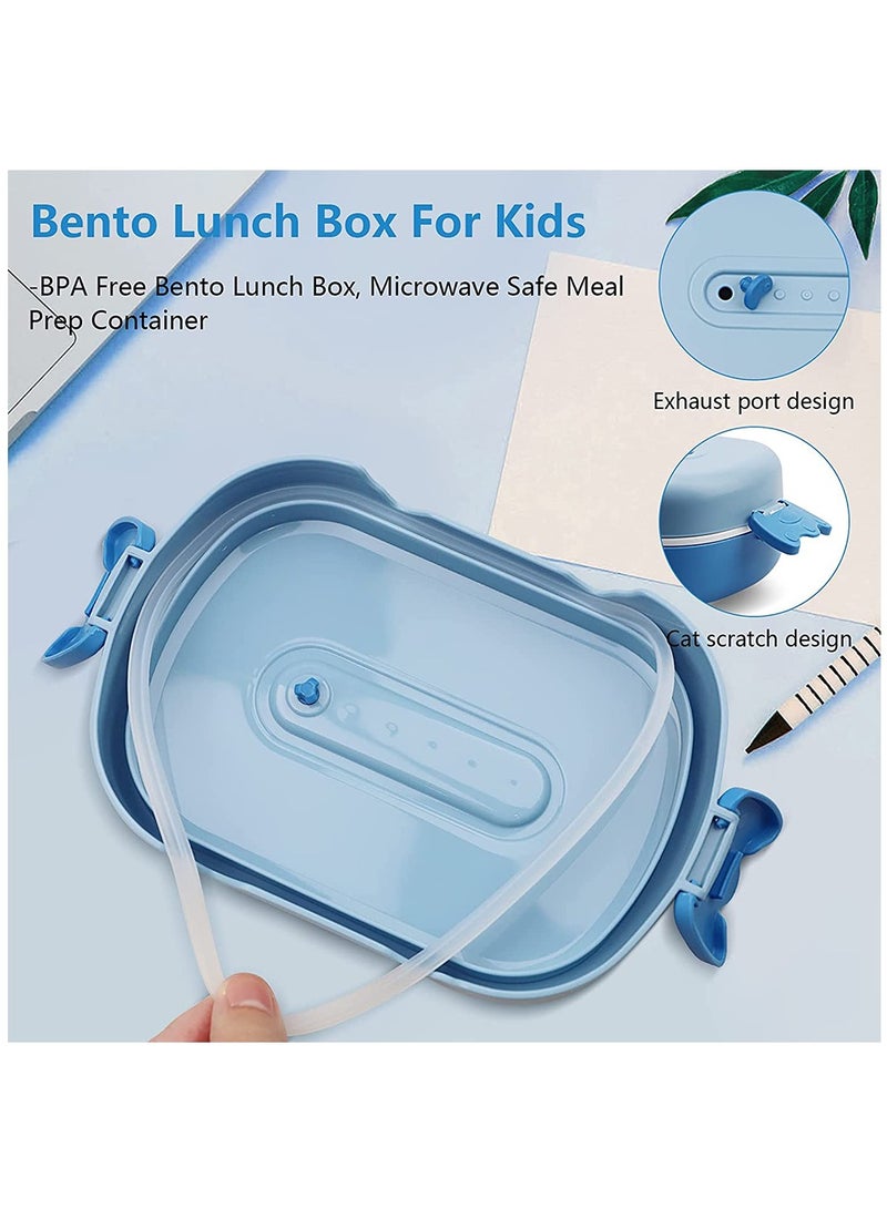Bento Box, with Cutlery Set Portable Lunch Box, 700ML Leak-proof 2 Compartment Lunch Container, Reusable Snack Box, Microwave/Dishwasher/Freezer Safe, BPA Free, Snack Container (Blue) - Image 4