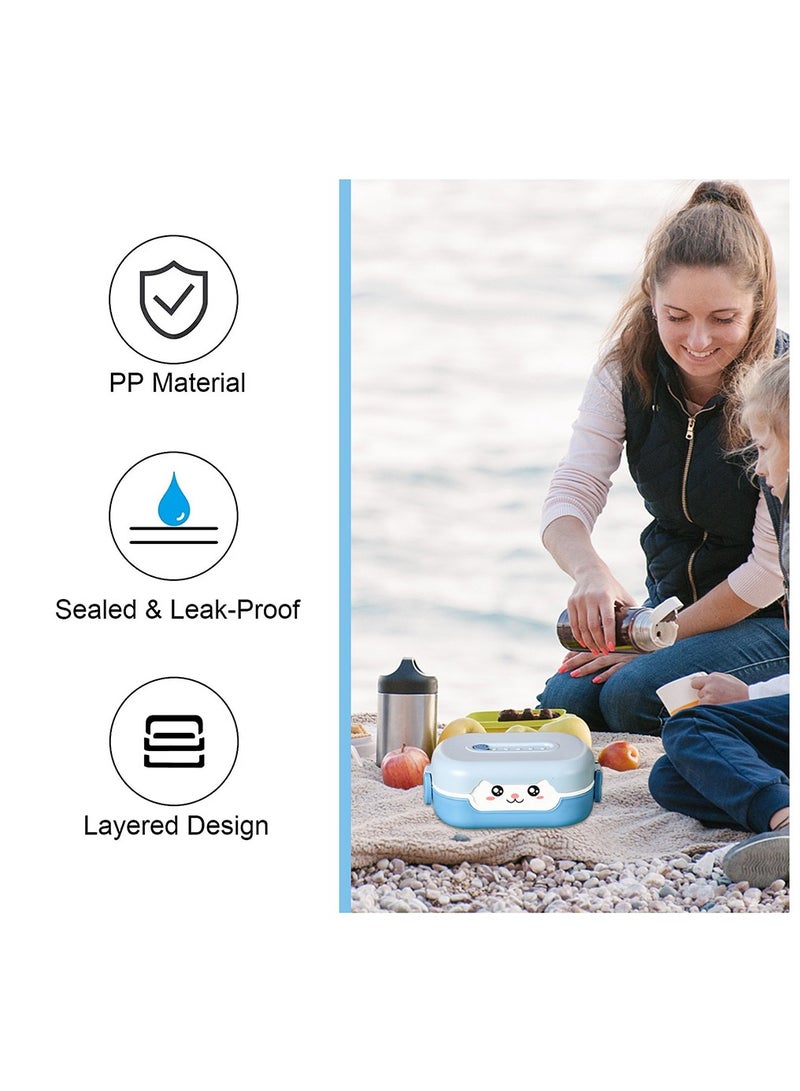 Bento Box, with Cutlery Set Portable Lunch Box, 700ML Leak-proof 2 Compartment Lunch Container, Reusable Snack Box, Microwave/Dishwasher/Freezer Safe, BPA Free, Snack Container (Blue) - Image 5