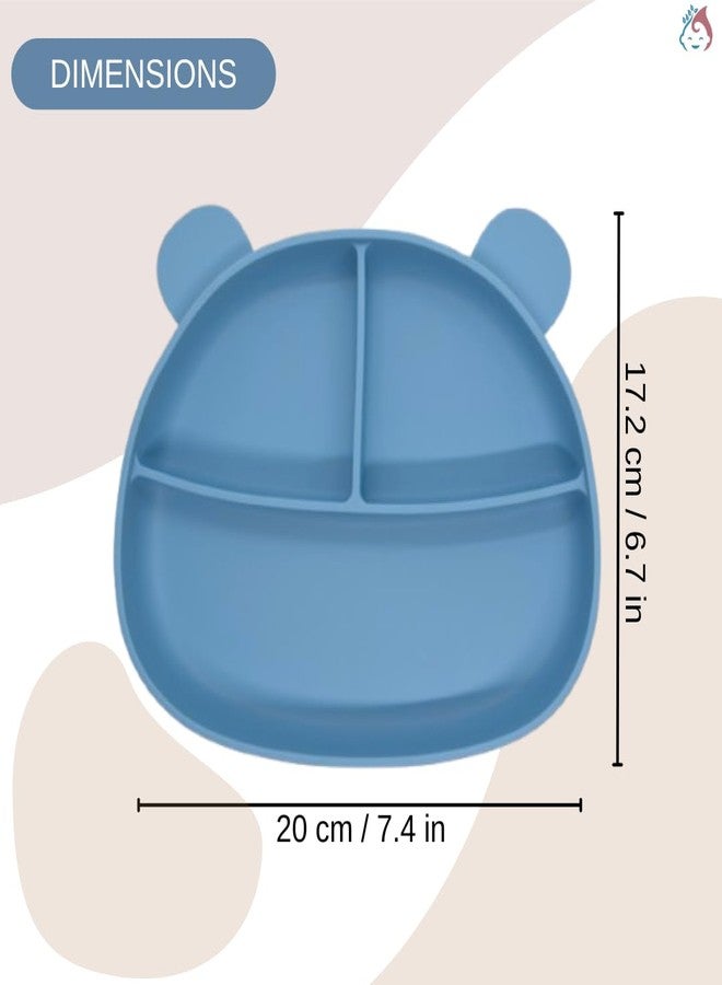 Babylief Bear-Shaped Silicone Divided Plate with Matching Wooden Handle Silicone Spoons Combo (Powder Blue) - Image 5