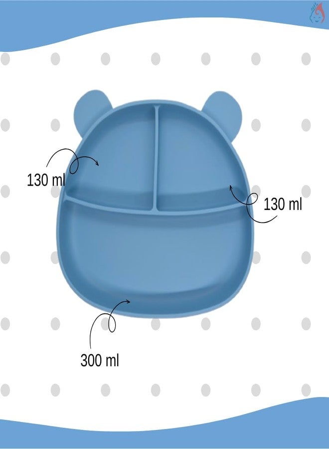 Babylief Bear-Shaped Silicone Divided Plate with Matching Wooden Handle Silicone Spoons Combo (Powder Blue) - Image 4