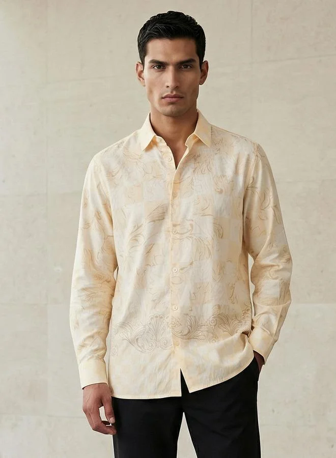 ايكونيك Iconic Men Regular Fit Collared Printed Long Sleeve Shirt