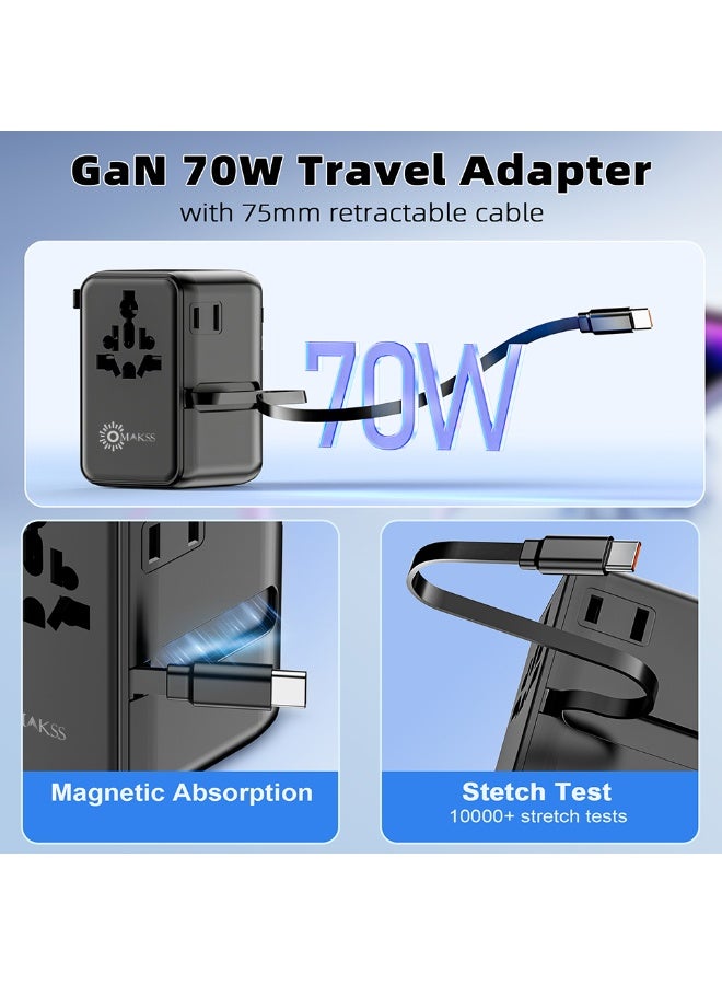 OMAKSS 70 Watt GaN III Tech  Fast Charger Multi-Port USB-C PD + USB-A | Universal Travel Adapter 100-250V | For Mobile Phones, Tablets, Laptops & Devices | UK/EU/US/AU Plugs | Compact Foldable Worldwide Charger - Image 2
