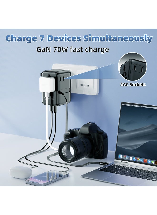 OMAKSS 70 Watt GaN III Tech  Fast Charger Multi-Port USB-C PD + USB-A | Universal Travel Adapter 100-250V | For Mobile Phones, Tablets, Laptops & Devices | UK/EU/US/AU Plugs | Compact Foldable Worldwide Charger - Image 3