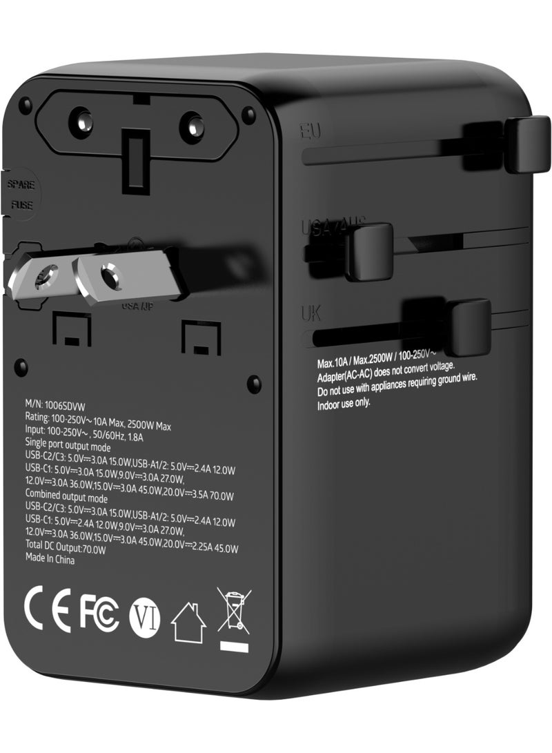 OMAKSS 70 Watt GaN III Tech  Fast Charger Multi-Port USB-C PD + USB-A | Universal Travel Adapter 100-250V | For Mobile Phones, Tablets, Laptops & Devices | UK/EU/US/AU Plugs | Compact Foldable Worldwide Charger - Image 5