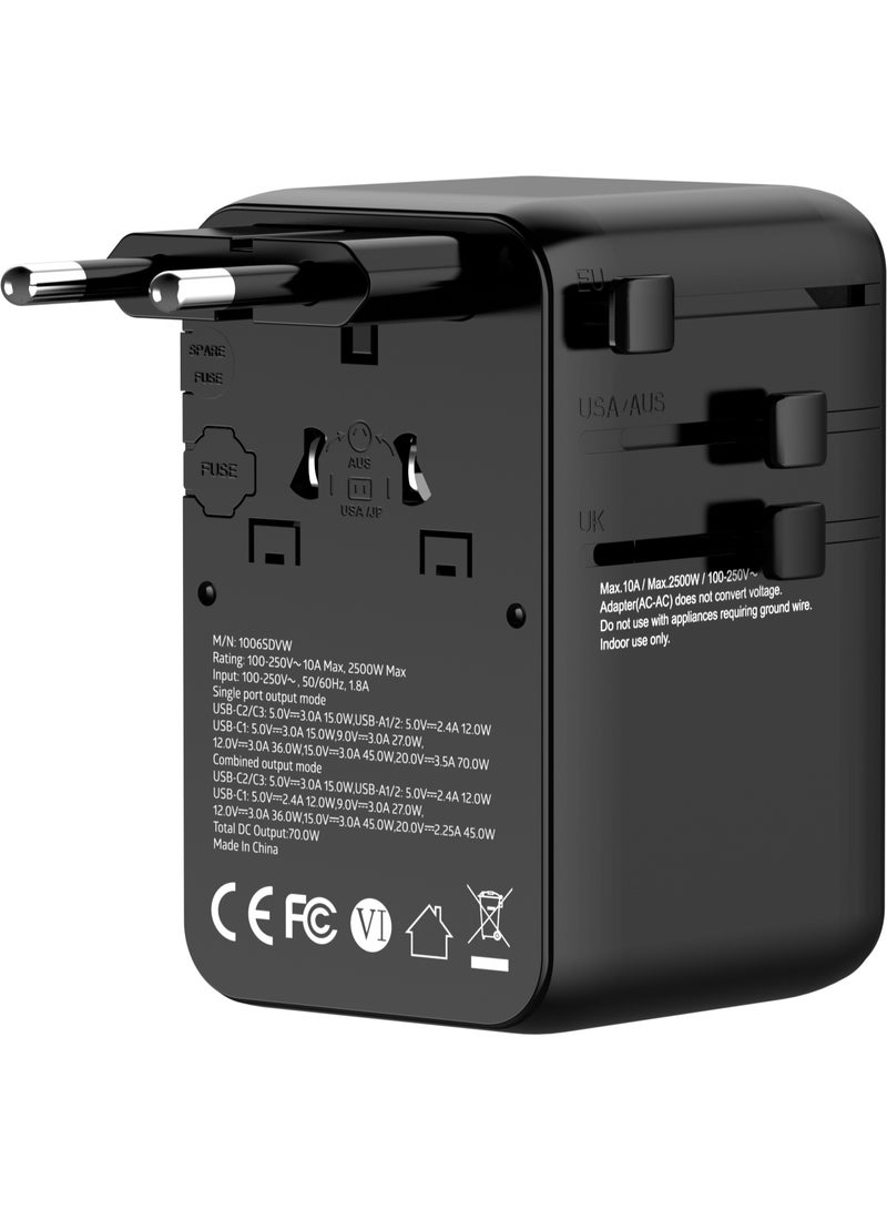 OMAKSS 70 Watt GaN III Tech  Fast Charger Multi-Port USB-C PD + USB-A | Universal Travel Adapter 100-250V | For Mobile Phones, Tablets, Laptops & Devices | UK/EU/US/AU Plugs | Compact Foldable Worldwide Charger - Image 4