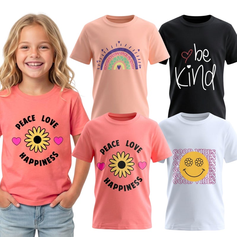MISS POPULAR Girls 4-Pack Super Soft Short Sleeve T-Shirts Rainbow Butterfly Glitter Print Cute Design| Sizes 7-16 - Image 1