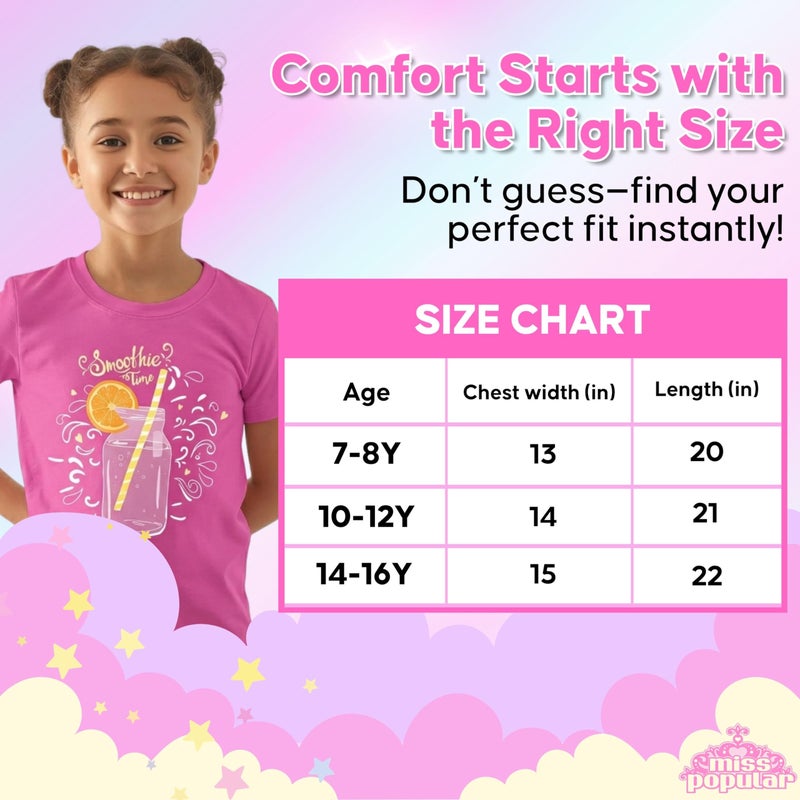 MISS POPULAR Girls 4-Pack Super Soft Short Sleeve T-Shirts Rainbow Butterfly Glitter Print Cute Design| Sizes 7-16 - Image 5