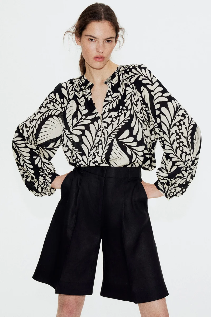 اتش اند ام بلوزة بقبة بدون طية