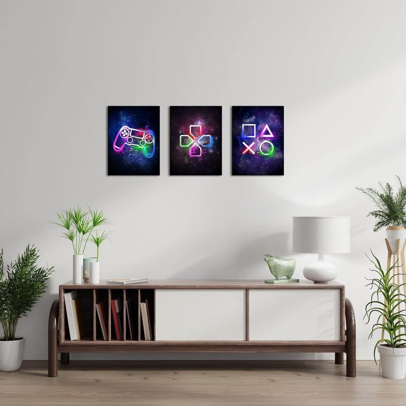 Visual Art Decor Video Game Room Wall Decor Cool Video Game Buttons Posters Pictures Gift for Boys Bedroom Room Decorations 3 Panels Canvas Playroom Paintings Prints Ready to Hang (Purple, 12x16x3 - Image 4