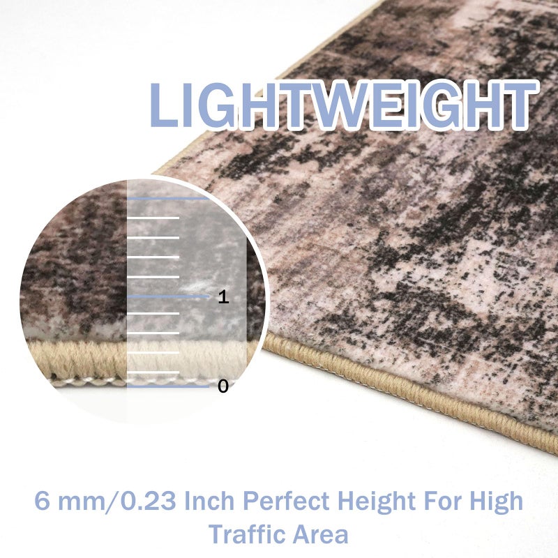 IOHOUZE Abstract Runner Rug 2x6 Ft Washable Runners for Hallways, Non Slip Kitchen Runner Printed Faux Wool Entryway Runner Indoor, Modern Abstract Floor Carpet for Hall Kitchen Bedroom, Brown/Rust - Image 4