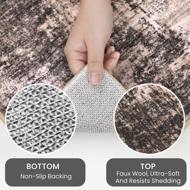 IOHOUZE Abstract Runner Rug 2x6 Ft Washable Runners for Hallways, Non Slip Kitchen Runner Printed Faux Wool Entryway Runner Indoor, Modern Abstract Floor Carpet for Hall Kitchen Bedroom, Brown/Rust - Image 3