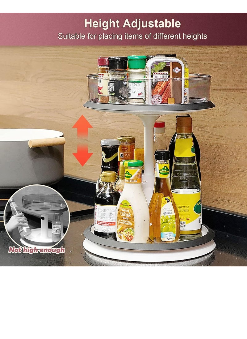 2 Tier Lazy Susan Organizer Clear Turntable for Cabinet Bathroom Countertop and Pantry with Large Spice Rack (White)