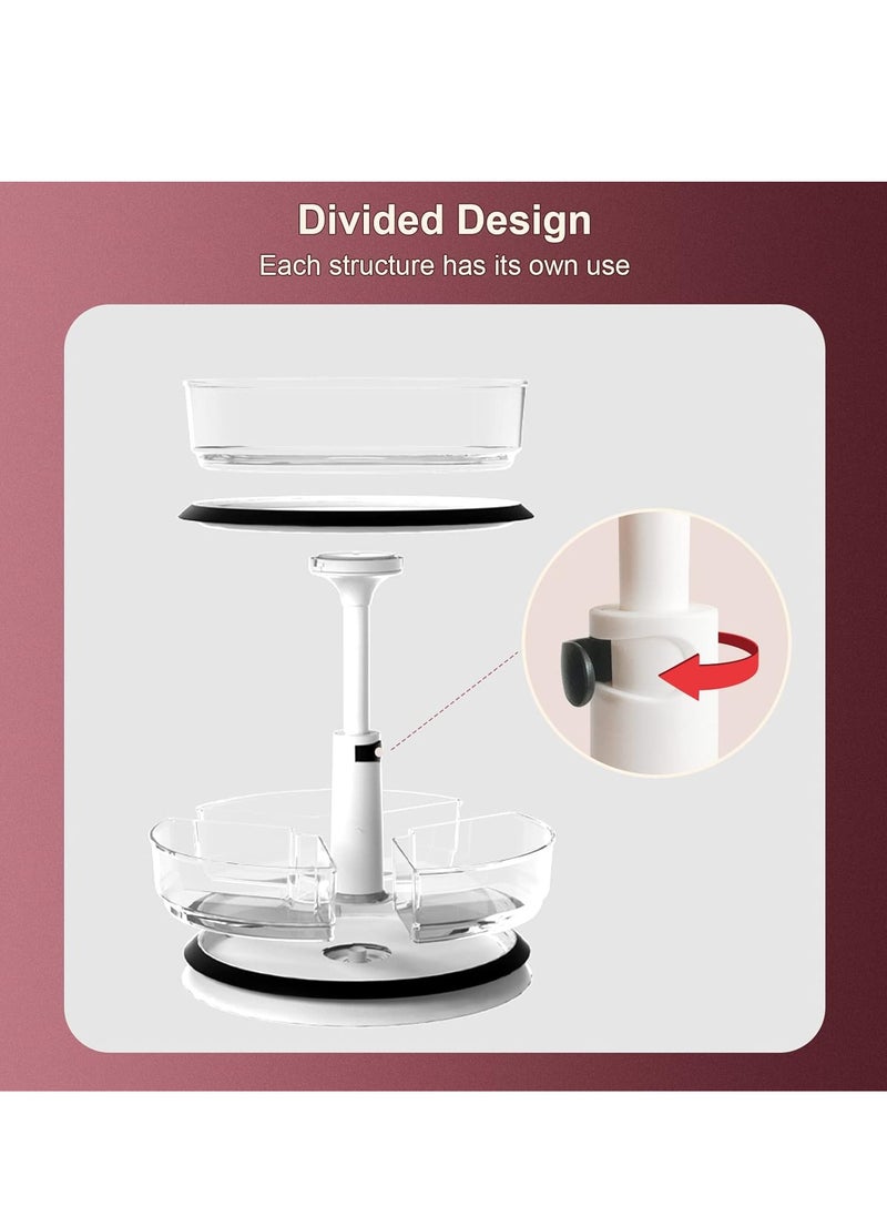 2 Tier Lazy Susan Organizer Clear Turntable for Cabinet Bathroom Countertop and Pantry with Large Spice Rack (White)