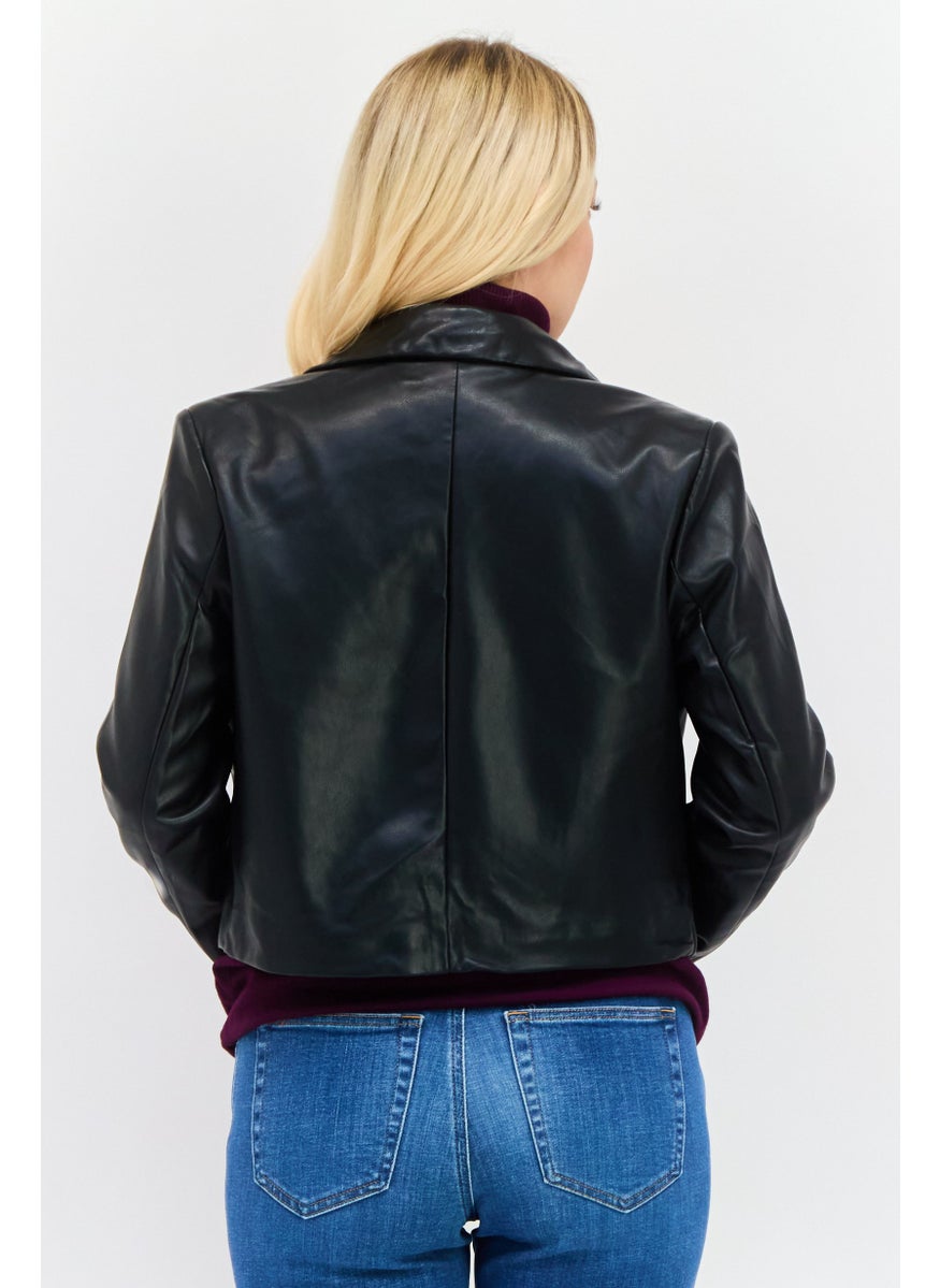 Avec Les Filles - Women Plain Motorcycle Jacket, Black - Image 1