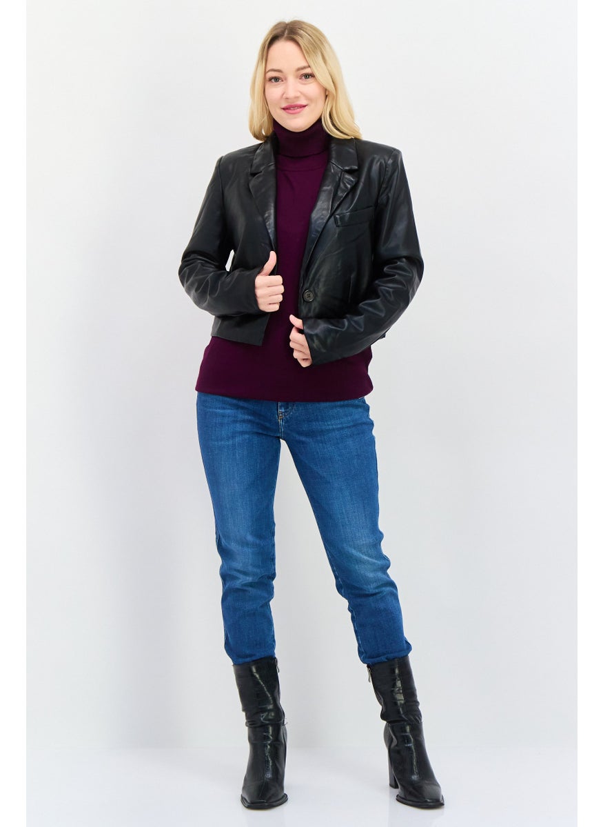 Avec Les Filles - Women Plain Motorcycle Jacket, Black - Image 1