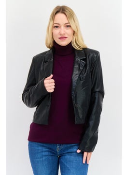 Women Plain Motorcycle Jacket, Black