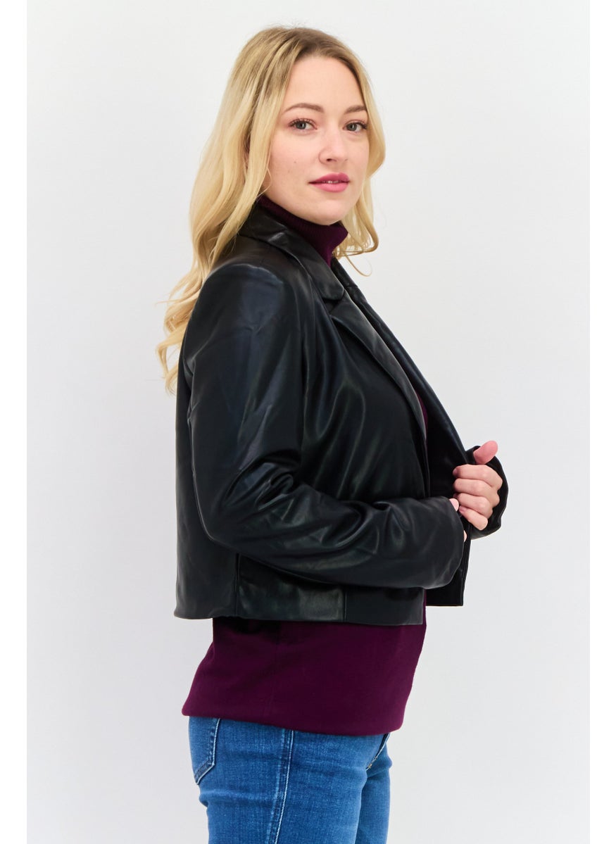 Avec Les Filles - Women Plain Motorcycle Jacket, Black - Image 1