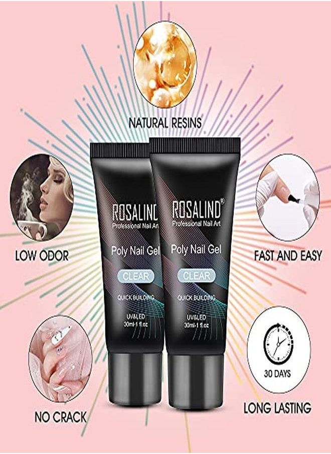 Rosalind - Rylic Poly Extension Gel Rosalind 2 Pcs 30Ml Poly Nail Gel Kit Nail Builder For Clear Nail Art Decoration Nail Thickening Poly Nail Gel Tube Easy To Diy Use Need Uv Lamp - Image 1
