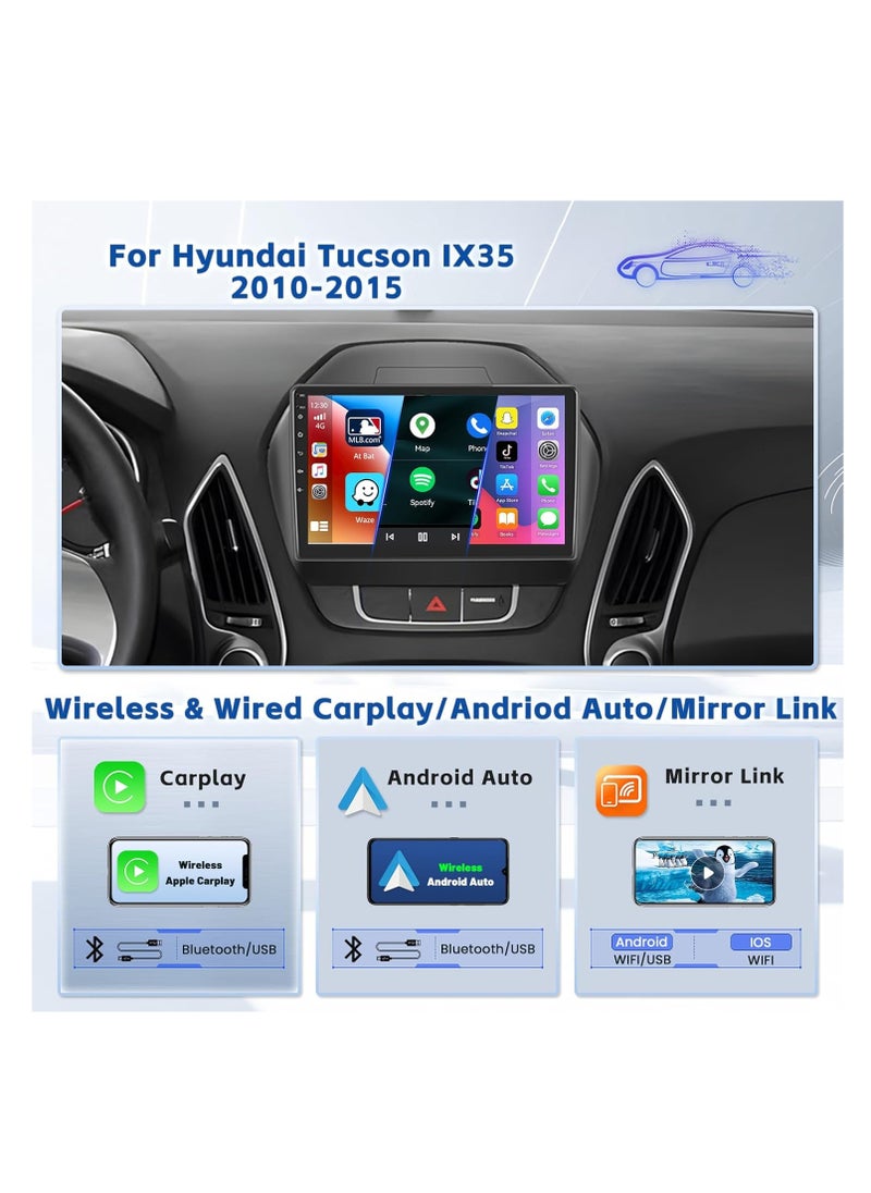 [8-Core 4+64G] Android 13 Car Stereo for Hyundai Tucson IX35 2010-2015, 10.1" Touchscreen Radio with Wireless Carplay & Android Auto, Bluetooth, GPS, WiFi, 32EQ DSP, FM/RDS, SWC, Backup Camera