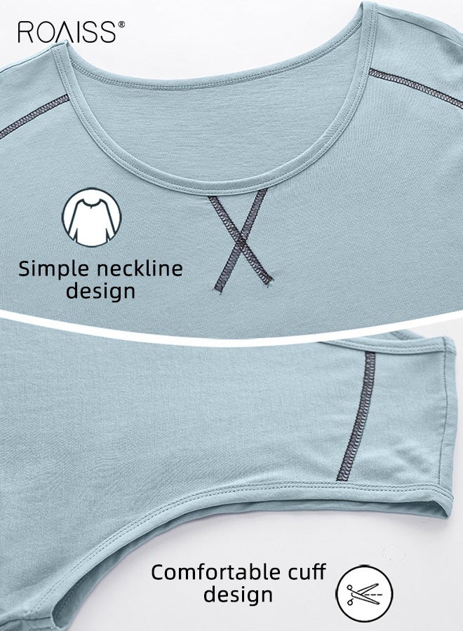 roaiss 2Pcs Modal Pajamas Set for Men Summer Sleeveless Thin Tops Vest and Loose Elastic Strap Design Shorts Mens Skin-Friendly Comfortable Breathable Loungewear H Type Round Neck Pyjama Suit - Image 4